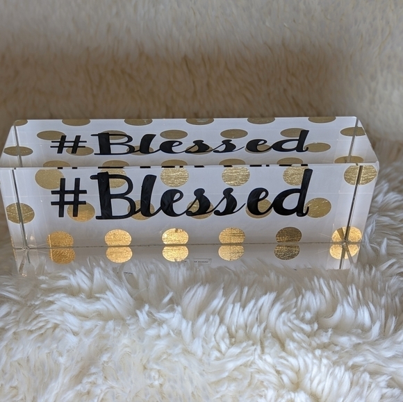 Acrylic #Blessed Gold Polka Dot Inspirational Home Office Decor - Picture 6 of 7